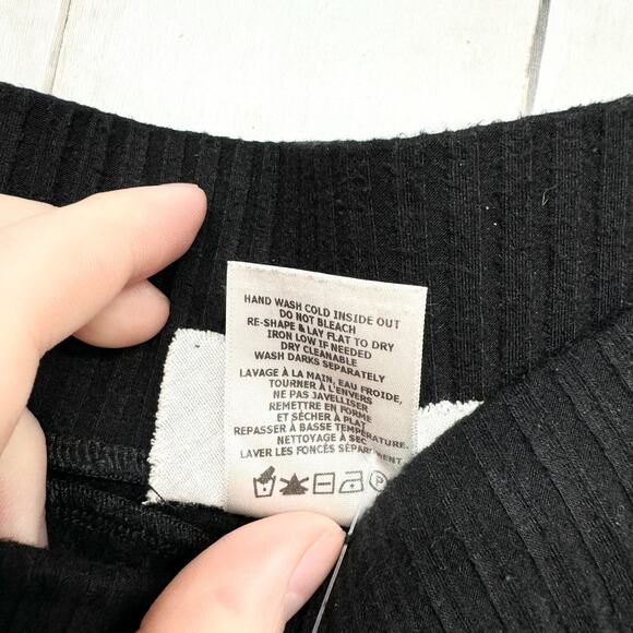 Cale Pants Women Size Small Black Flare Leggings Rib Knit Stretchy Elastic Waist - Picture 2 of 6